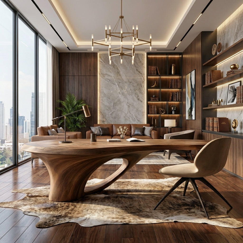 Bespoke Sculptural Wood Desk – Ultra Luxury Home Office Furniture