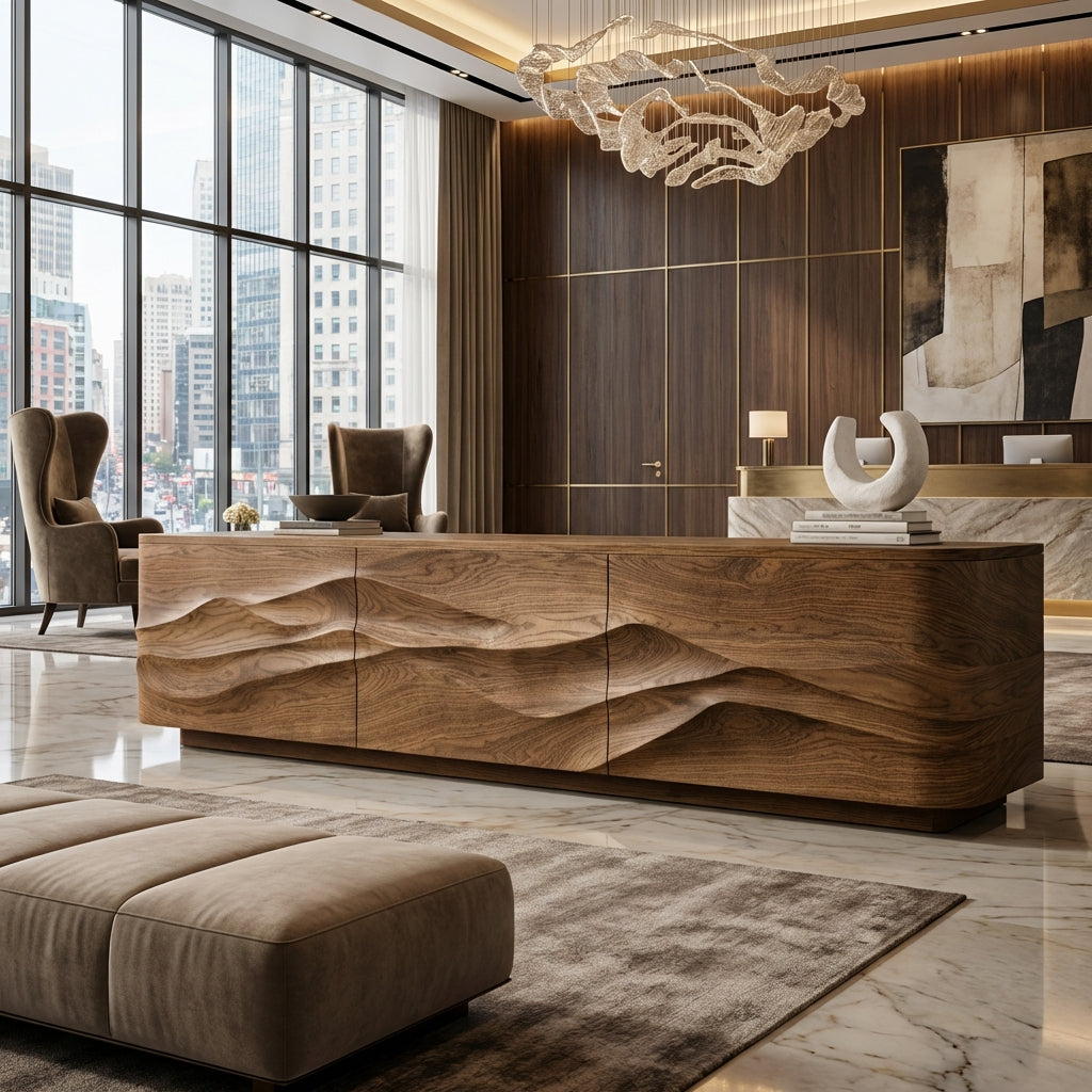 Sculptural Mountain-Inspired Solid Wood Sideboard - Handcrafted Luxury Storage Cabinet