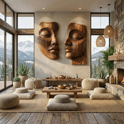 Hand-Carved Face Wall Sculpture – Bespoke Wooden Art for Luxury Interiors