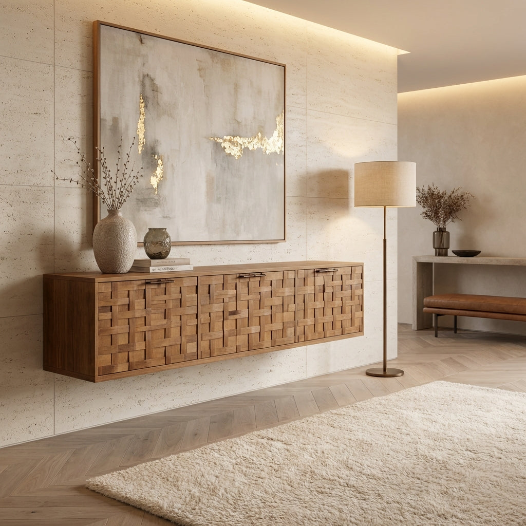 Floating Sculptural Wood Sideboard - Handcrafted Luxury Storage Furniture