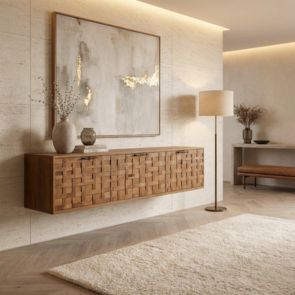 Floating Sculptural Wood Sideboard - Handcrafted Luxury Storage Furniture