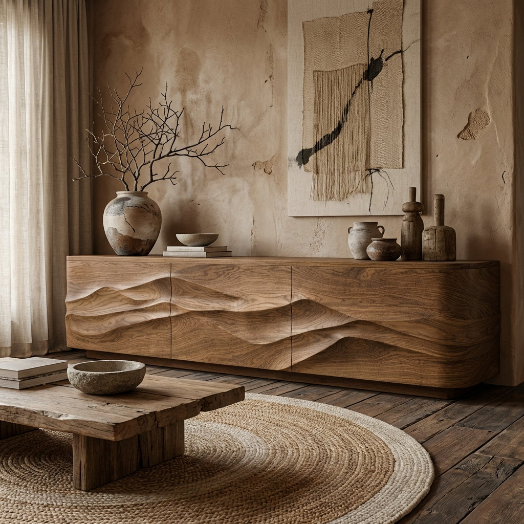 Sculptural Mountain-Inspired Solid Wood Sideboard - Handcrafted Luxury Storage Cabinet