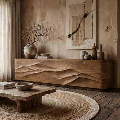 Sculptural Mountain-Inspired Solid Wood Sideboard - Handcrafted Luxury Storage Cabinet