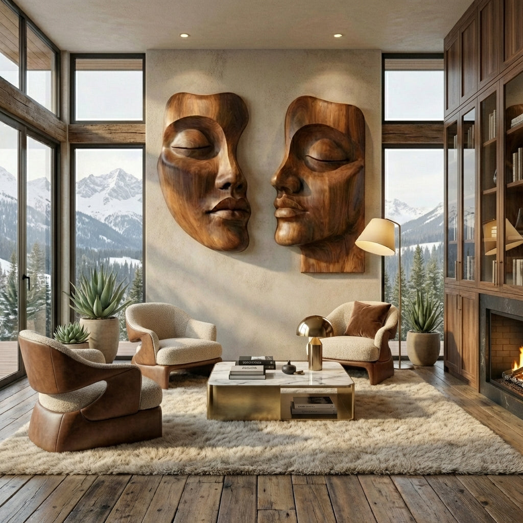 Hand-Carved Face Wall Sculpture – Bespoke Wooden Art for Luxury Interiors
