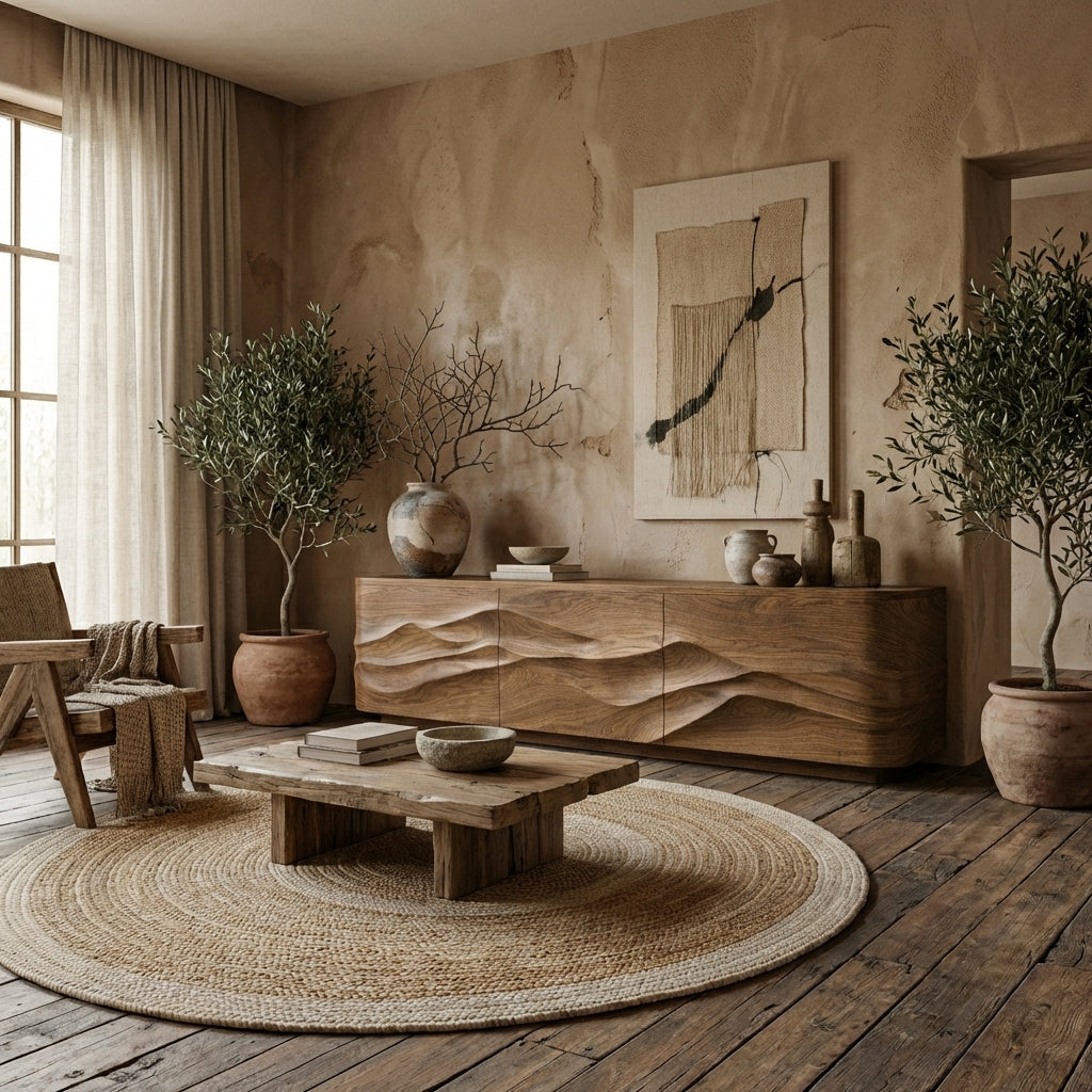 Sculptural Mountain-Inspired Solid Wood Sideboard - Handcrafted Luxury Storage Cabinet