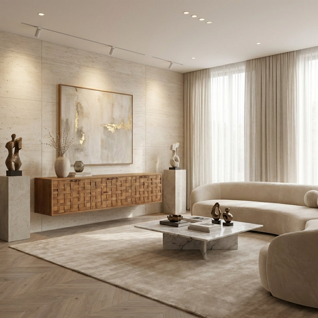 Floating Sculptural Wood Sideboard - Handcrafted Luxury Storage Furniture