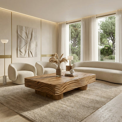 Sculptural Wave Solid Wood Coffee Table – Architectural Elegance in Natural Form