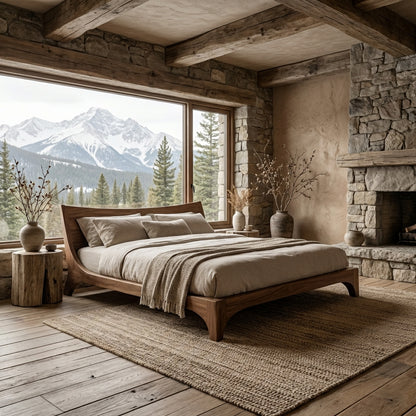 Sculptural Solid Wood Bed – Wave-Inspired Elegance for Luxury Bedrooms