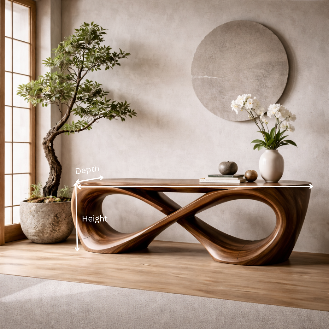 Infinity Sculptural Solid Wood Console Table – Handcrafted Luxury Statement Furniture