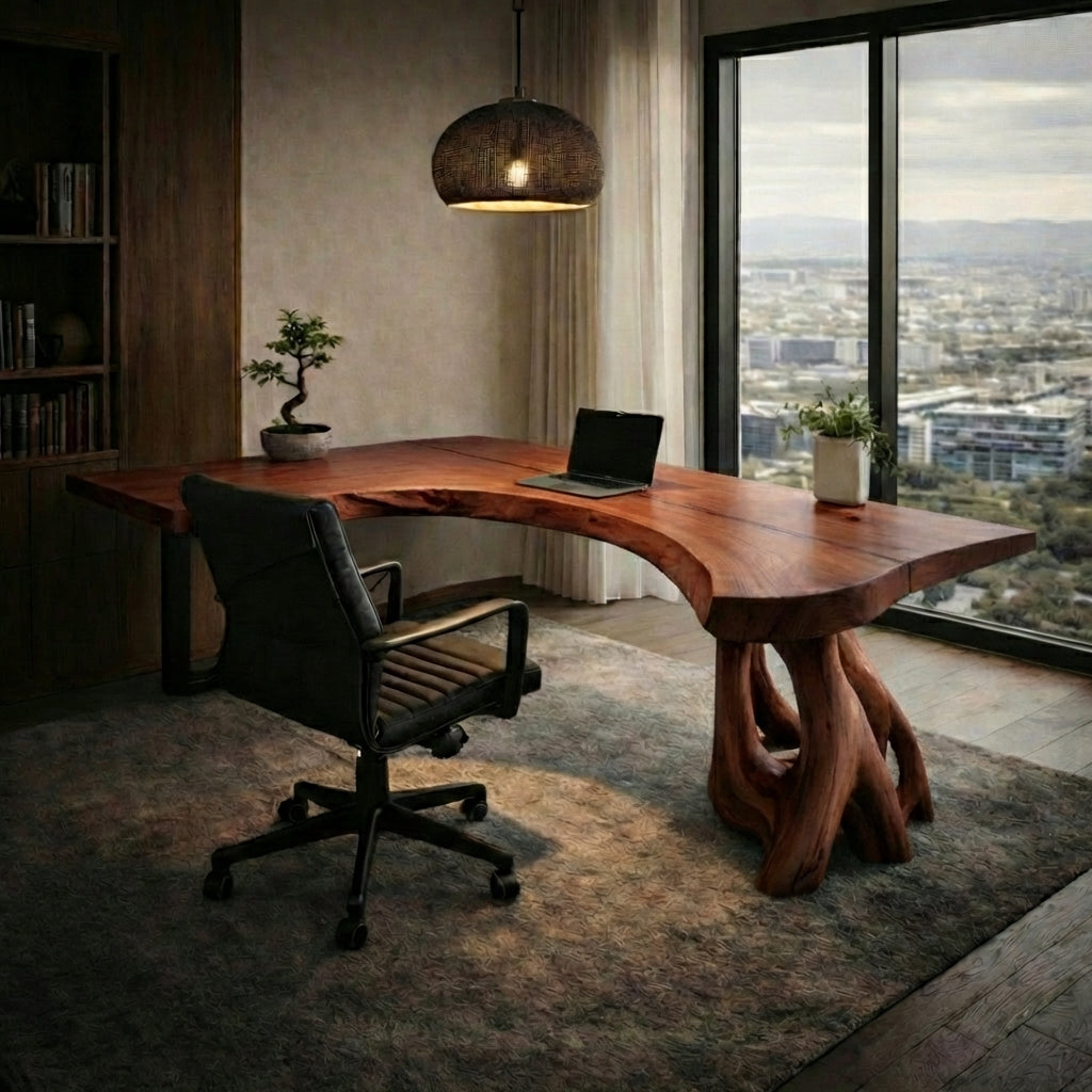 Sculptural Live Edge Office Desk – Handcrafted Solid Wood Luxury Statement
