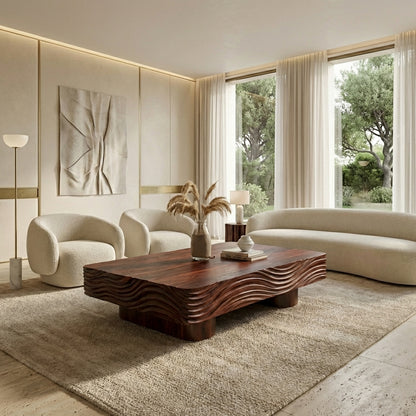 Sculptural Wave Solid Wood Coffee Table – Architectural Elegance in Natural Form