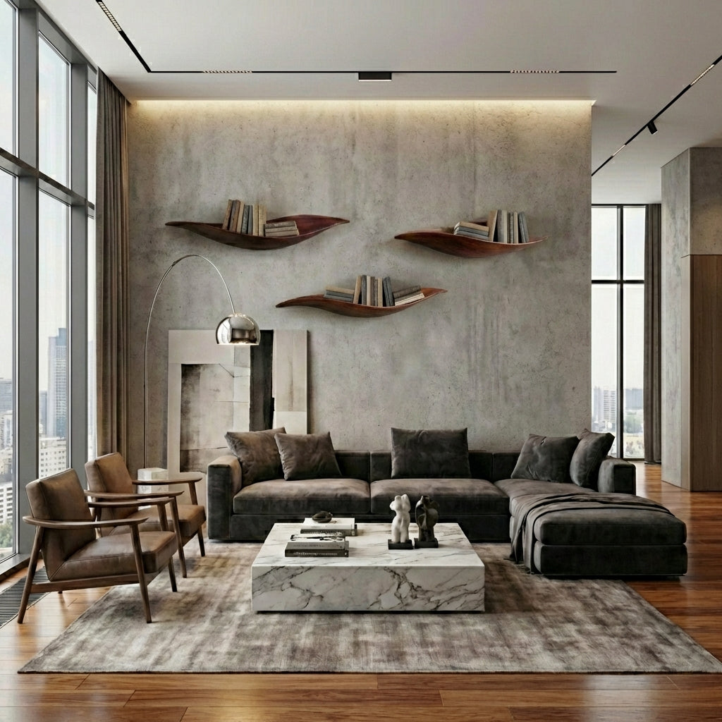 Luxury Sculptural Leaves Floating Shelf - Handcrafted Wall Statement