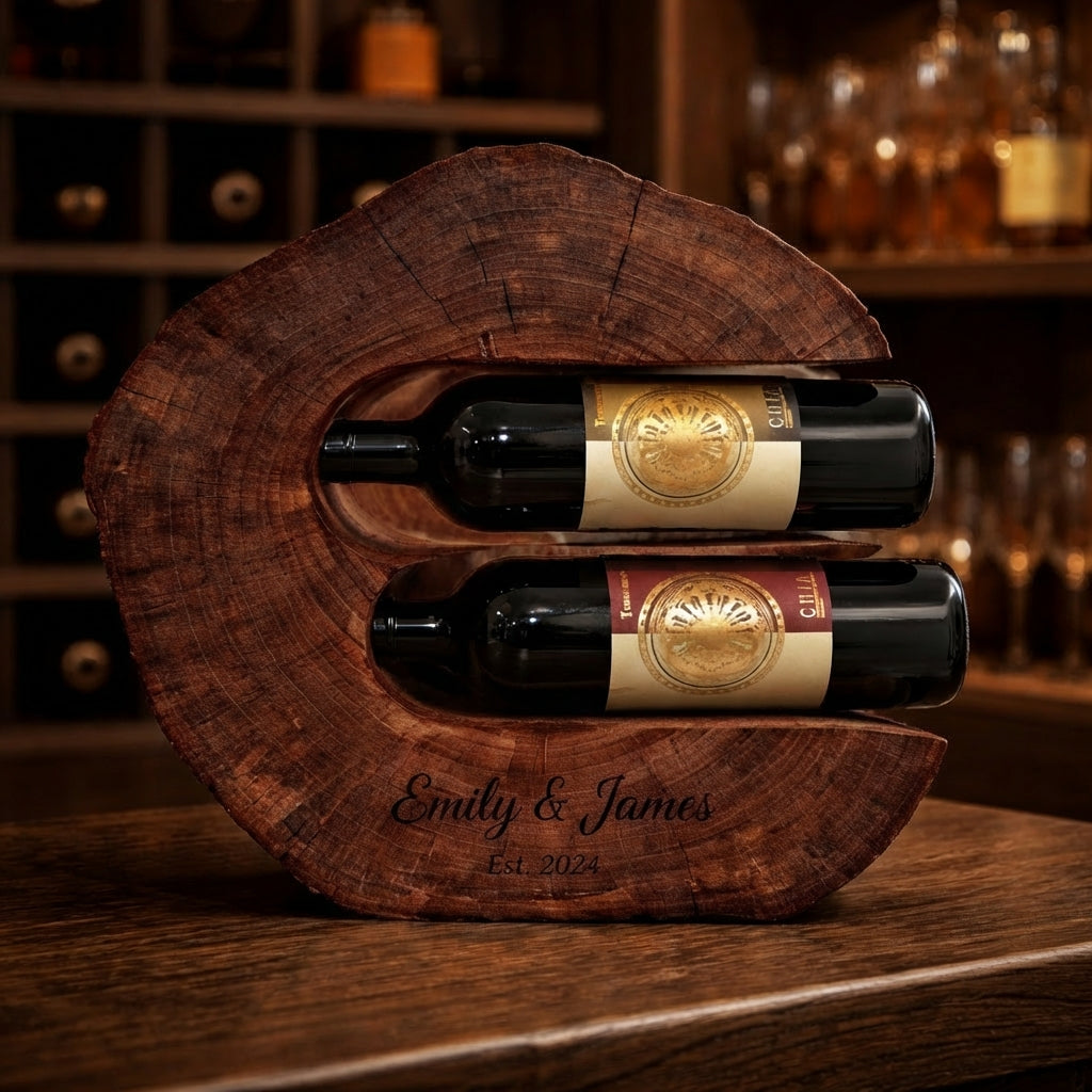 Luxury Wooden Wine Rack for 2 Bottles – Handcrafted Bar & Wine Cellar Decor