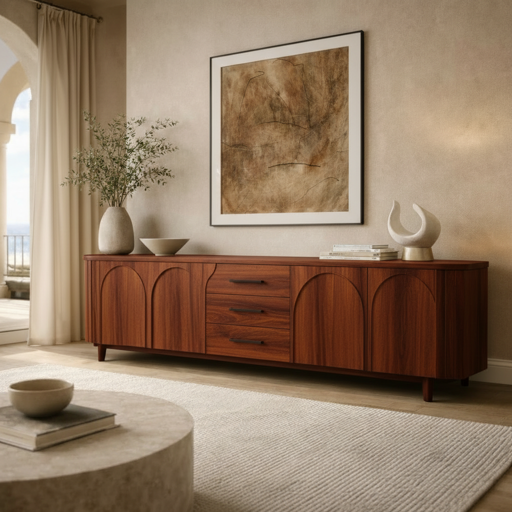 Luxury Solid Wood Sideboard Cabinet – Sculpted Arch Design for Modern Interiors