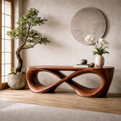 Infinity Sculptural Solid Wood Console Table – Handcrafted Luxury Statement Furniture