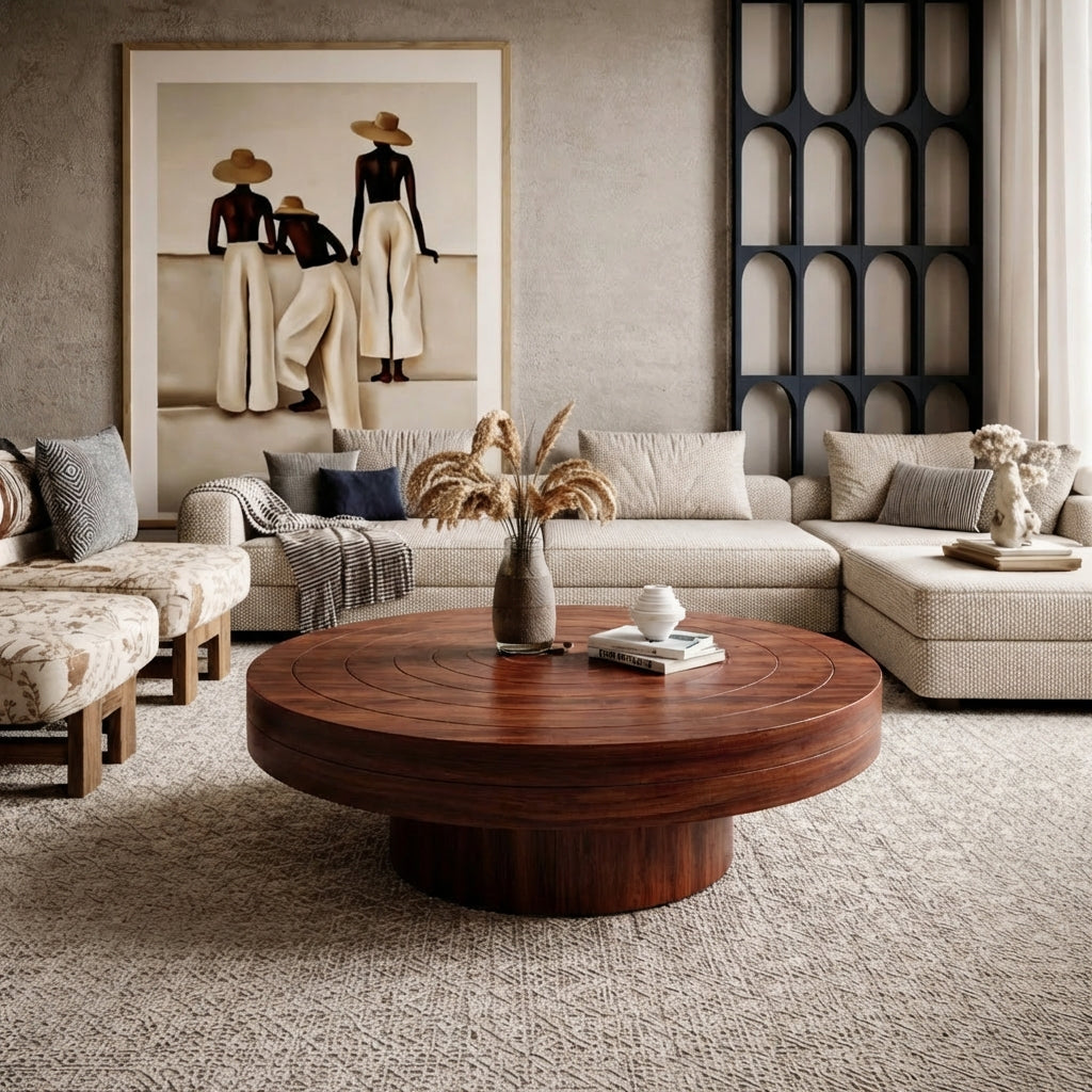 Sculptural Round Solid Wood Coffee Table – Timeless Elegance for Refined Living Rooms