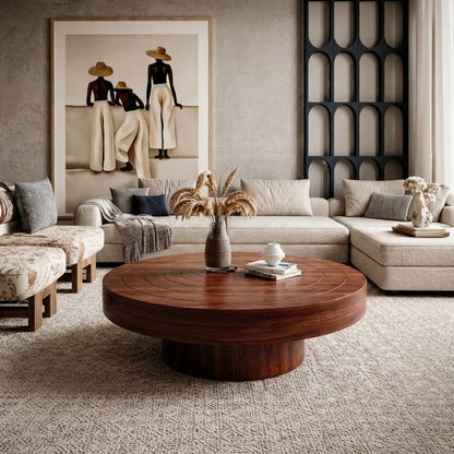 Sculptural Round Solid Wood Coffee Table – Timeless Elegance for Refined Living Rooms