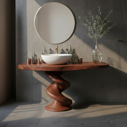 Organic Modern Spiral-Base Solid Wood Bathroom Vanity