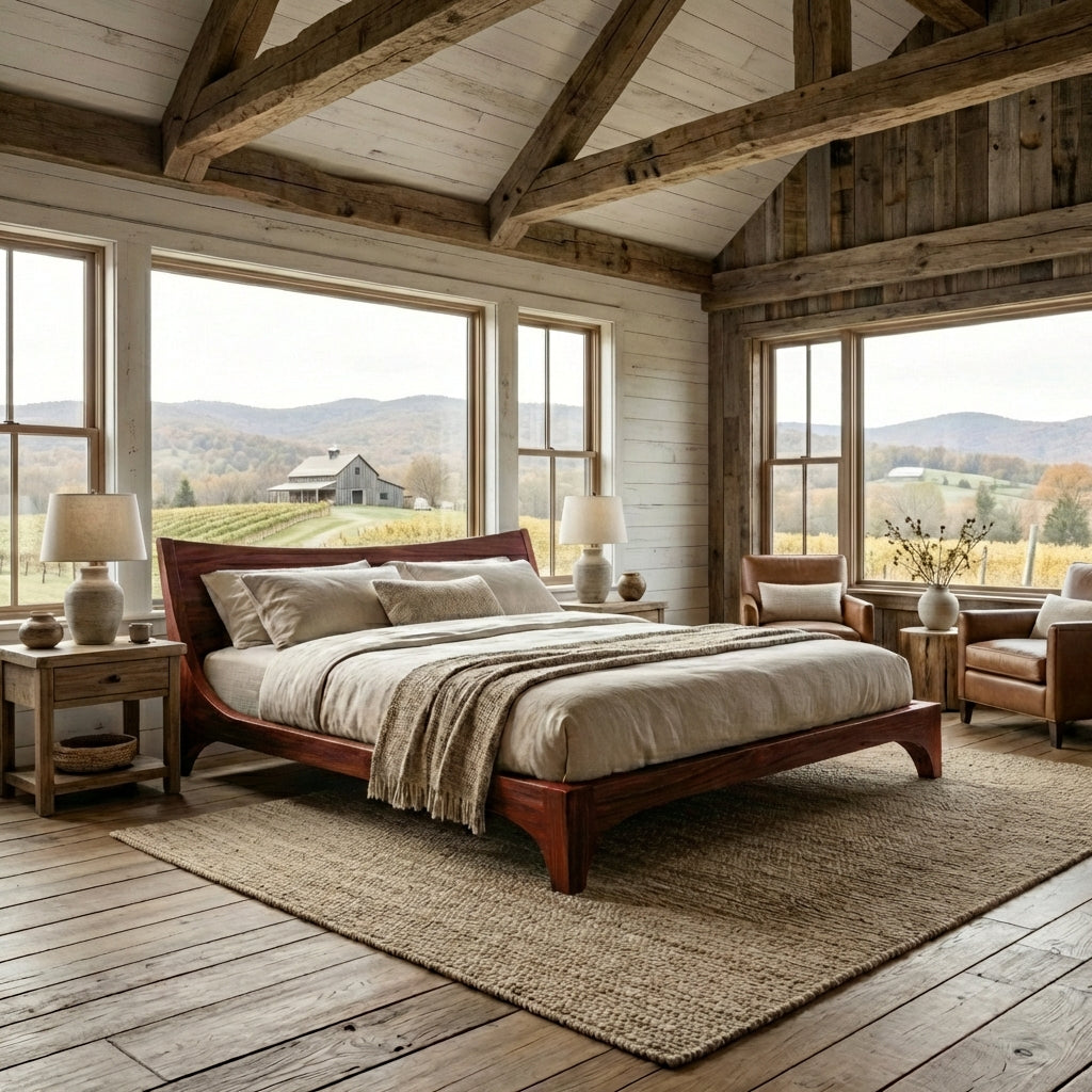 Sculptural Solid Wood Bed – Wave-Inspired Elegance for Luxury Bedrooms