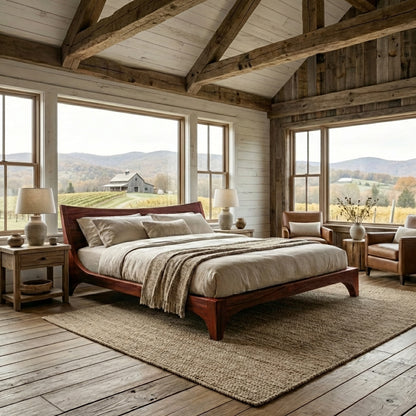 Sculptural Solid Wood Bed – Wave-Inspired Elegance for Luxury Bedrooms