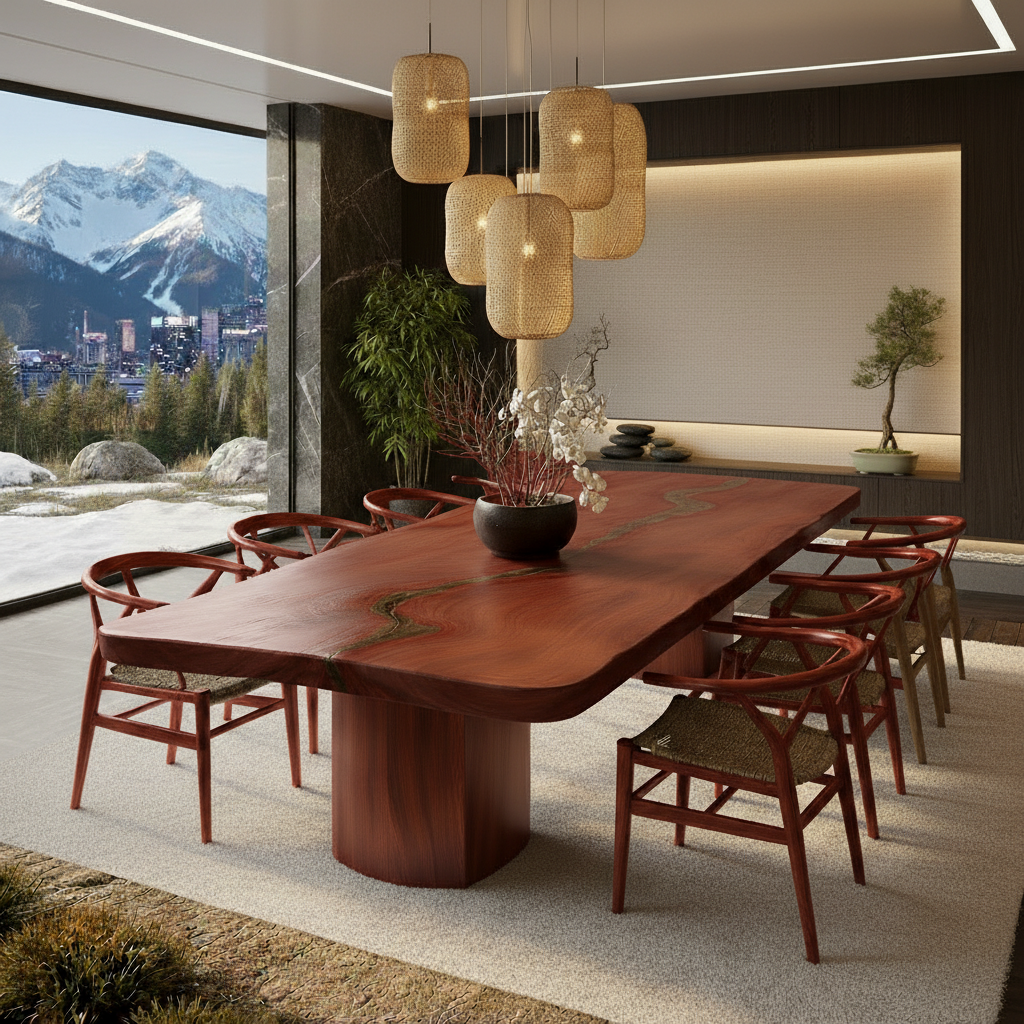 Live Edge Solid Wood Dining Table – Sculptural Japandi Table for Luxury Homes