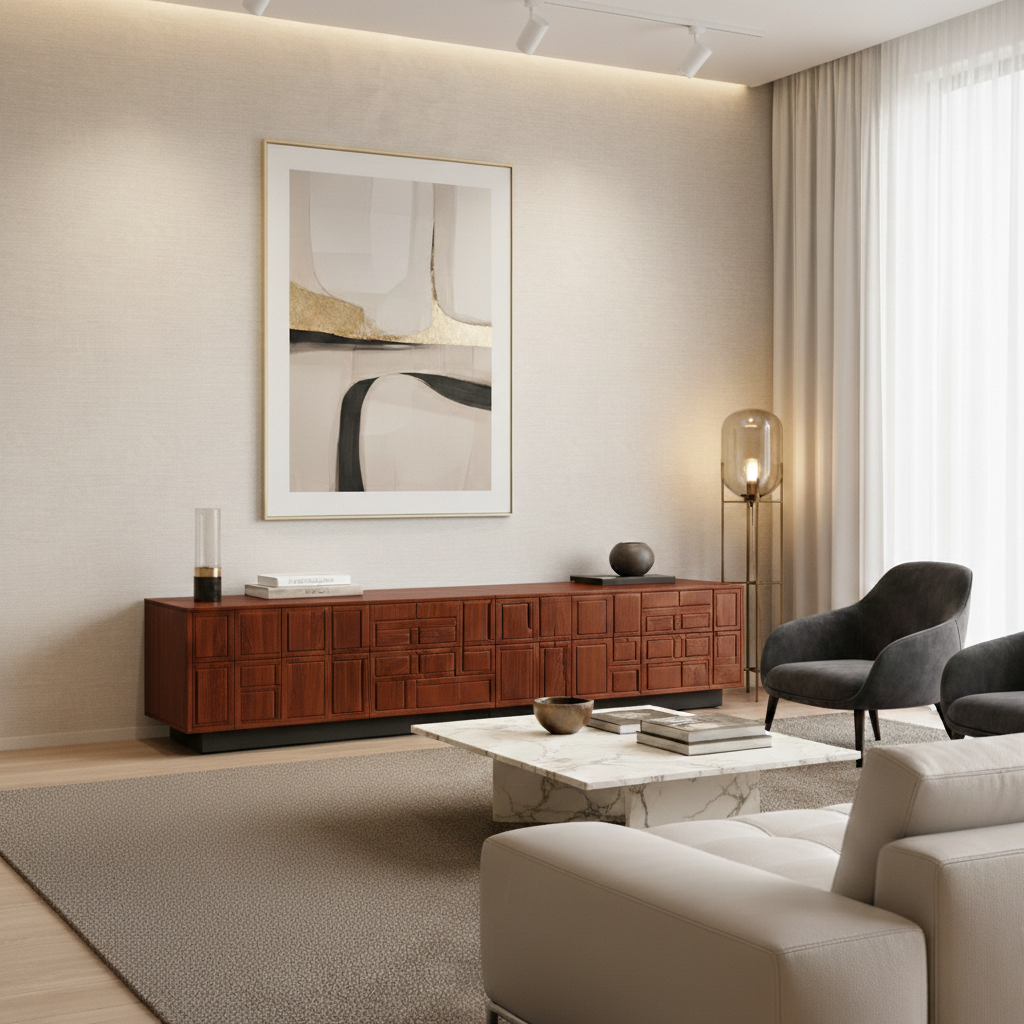 Custom Solid Wood TV Console -Luxury Modern Media Cabinet for Living Room