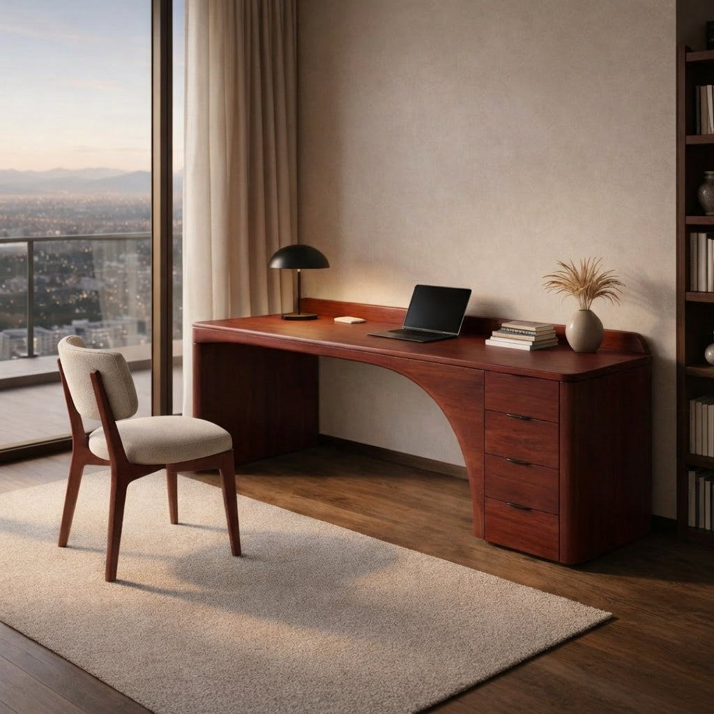Handcrafted Sculptural Wood Desk – Premium Luxury Home Office