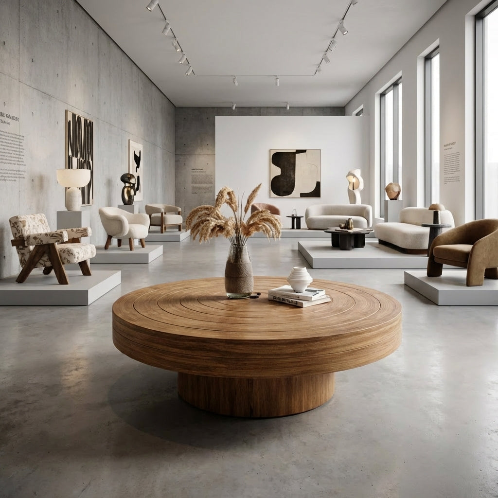 Sculptural Round Solid Wood Coffee Table – Timeless Elegance for Refined Living Rooms