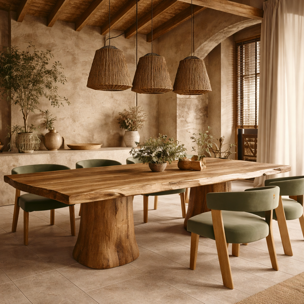 Organic Live Edge Solid Wood Dining Table – Sculptural Tree Trunk Dining Table Craftsmanship