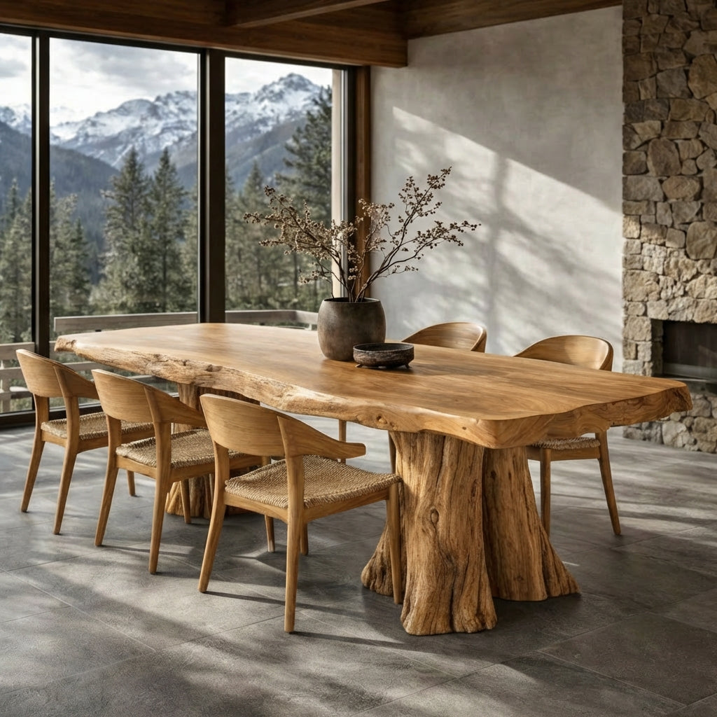 Live-Edge Solid Wood Dining Table - Sculptural Design for Luxury Homes