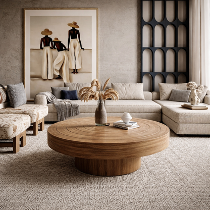 Sculptural Round Solid Wood Coffee Table – Timeless Elegance for Refined Living Rooms