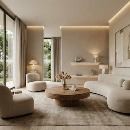 Sculptural Round Solid Wood Coffee Table – Timeless Elegance for Refined Living Rooms
