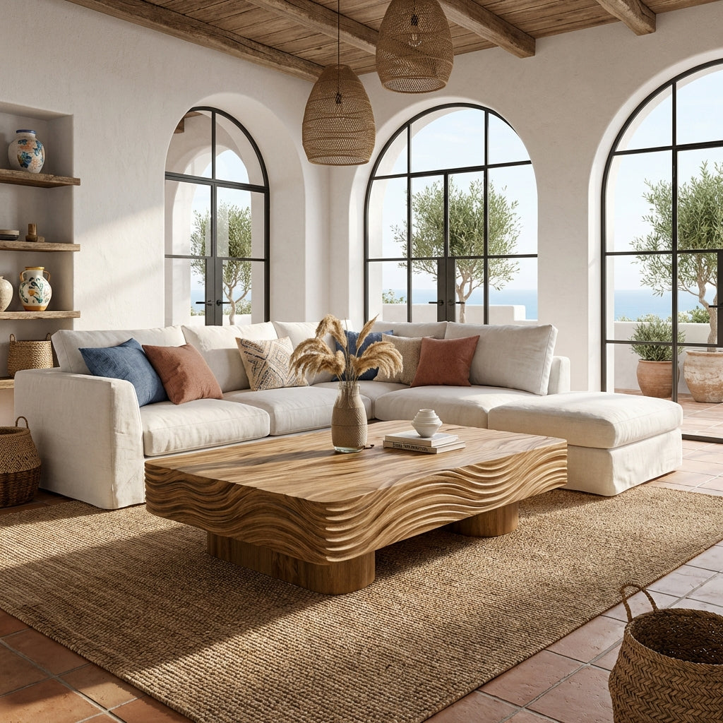 Sculptural Wave Solid Wood Coffee Table – Architectural Elegance in Natural Form
