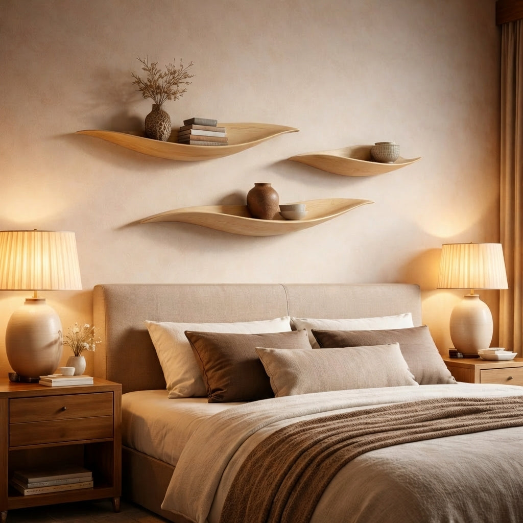 Luxury Sculptural Leaves Floating Shelf - Handcrafted Wall Statement