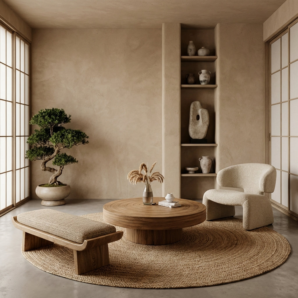 Sculptural Round Solid Wood Coffee Table – Timeless Elegance for Refined Living Rooms