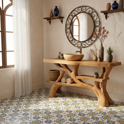Organic Modern Solid Wood Bathroom Vanity with Hand-Sculpted Tree-Branch Base