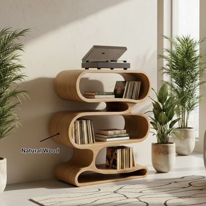 Organic Loop-Form Solid Wood Turntable Cabinet with Layered Vinyl Storage
