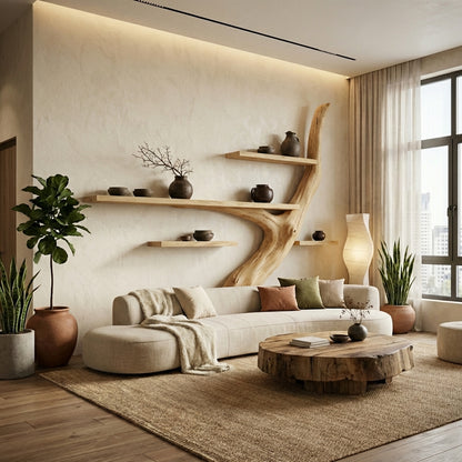Japandi Tree Trunk Wall Shelves – Handcrafted Luxury Wood Art