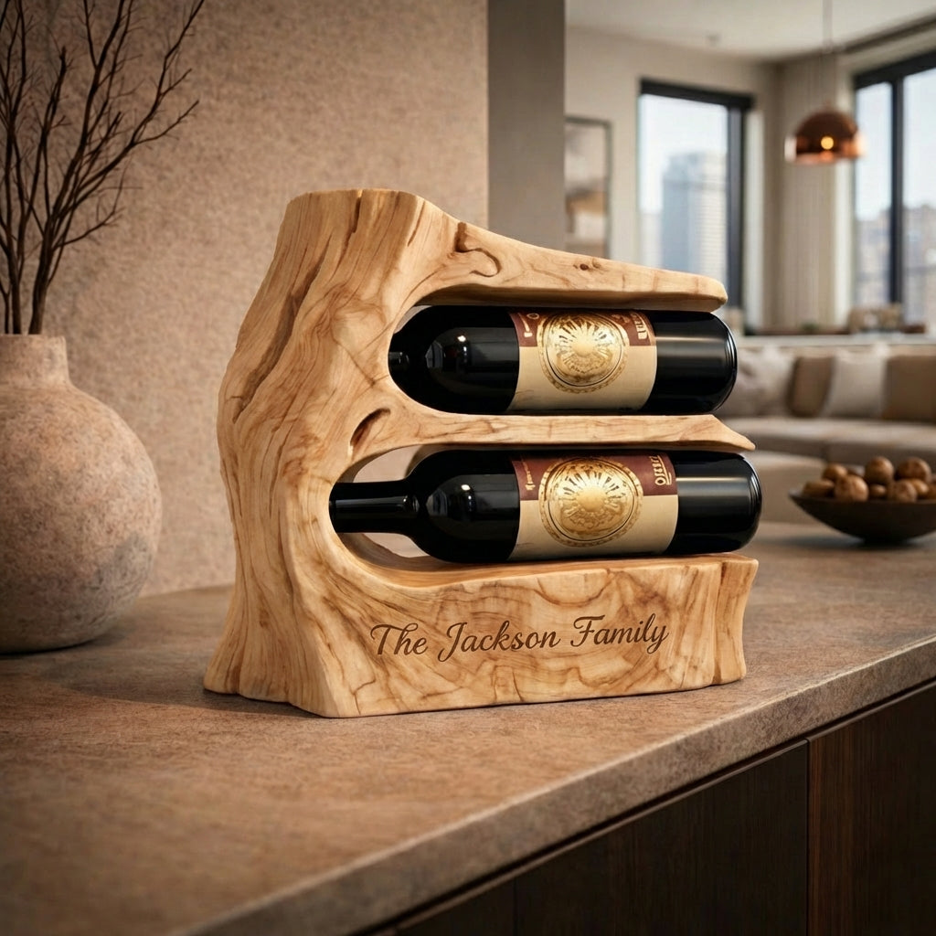 Luxury Wooden Wine Rack for 2 Bottles – Handcrafted Decor for Home Bar & Wine Cellar