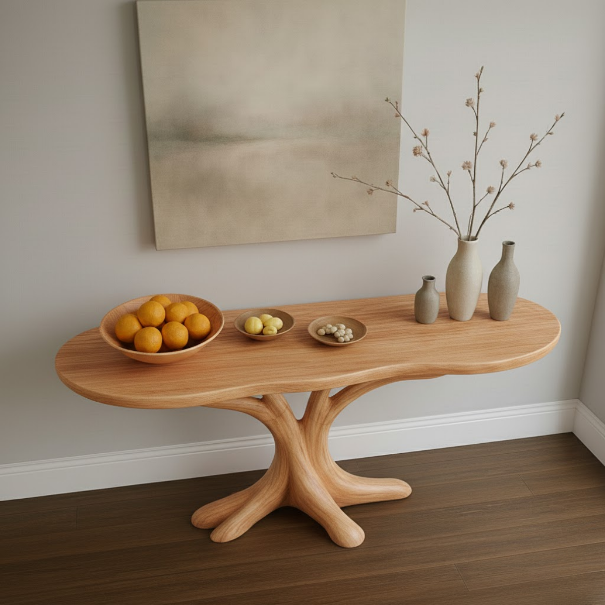 Hand-Carved Solid Wood Console Table in Branching Tree-Form Design