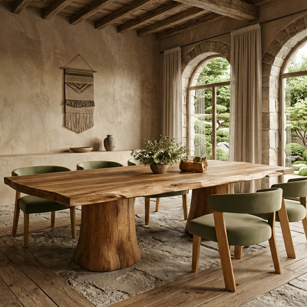 Organic Live Edge Solid Wood Dining Table – Sculptural Tree Trunk Dining Table Craftsmanship