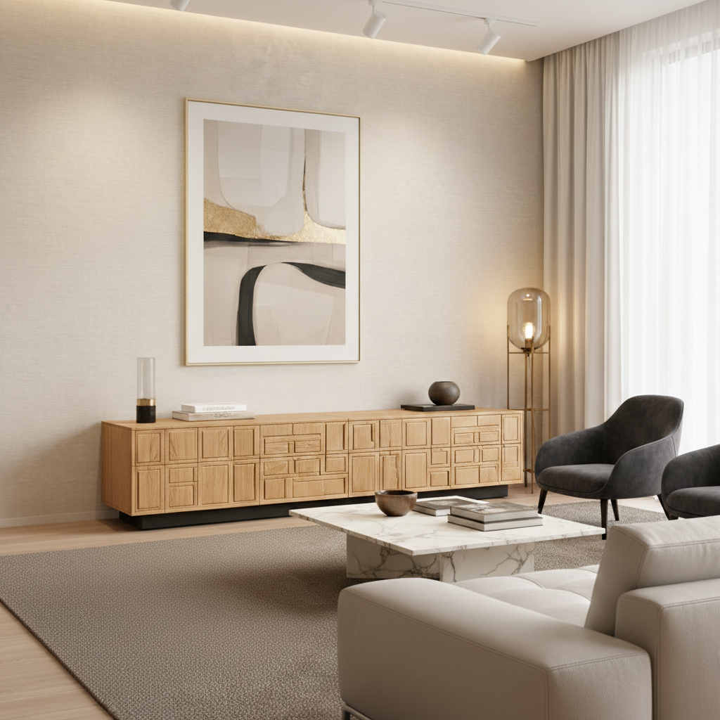 Custom Solid Wood TV Console -Luxury Modern Media Cabinet for Living Room