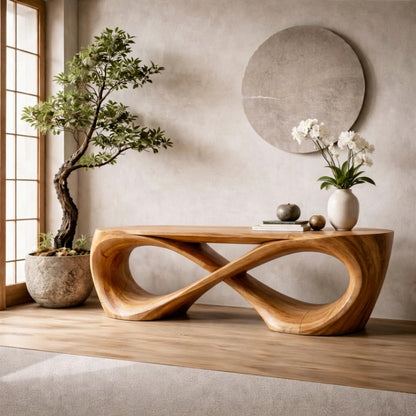 Infinity Sculptural Solid Wood Console Table – Handcrafted Luxury Statement Furniture