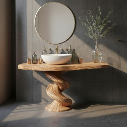 Organic Modern Spiral-Base Solid Wood Bathroom Vanity