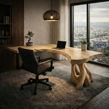 Sculptural Live Edge Office Desk – Handcrafted Solid Wood Luxury Statement