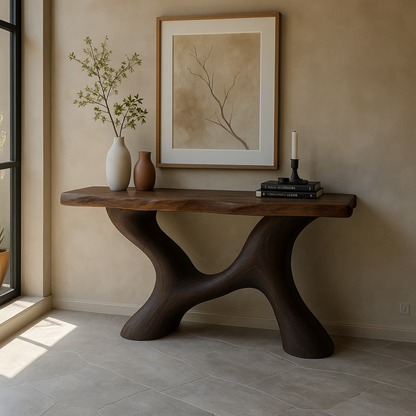 Japandi Organic Console Table – Handmade Live Edge Solid Wood Console