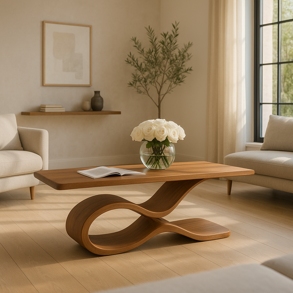 Sculptural Wave Coffee Table – Modern Luxury Solid Wood Centerpiece