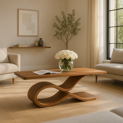 Sculptural Wave Coffee Table – Modern Luxury Solid Wood Centerpiece