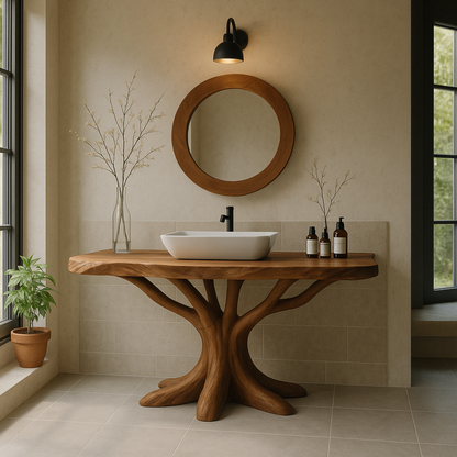 Organic Tree-Root Solid Wood Bathroom Vanity – Luxury Handcrafted Design