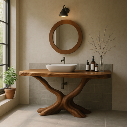 Organic Y-Root Solid Wood Bathroom Vanity – Luxury Handcrafted Design